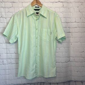 Oakley‎ Mens Slim Fit Green Yellow Button Down Shirt size M Polynosic Rayon